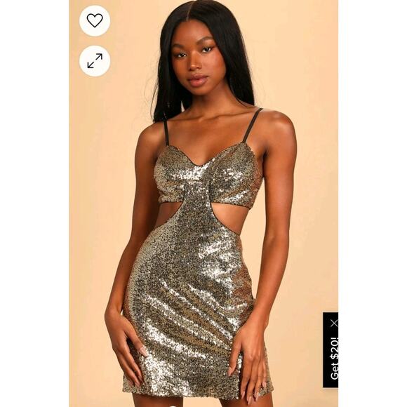 NEW Lulu's Gold Sequin Bodycon CUTOUT Mini Dress New With Tags Size M Medium NWT - Picture 1 of 7